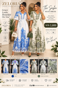 The Sasha Maxi Dress in blue and green, with real product reference photos