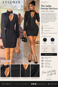 ZELORIA Sasha Pinstripe Mini Dress real product with model, Black Large and Deep Navy Medium